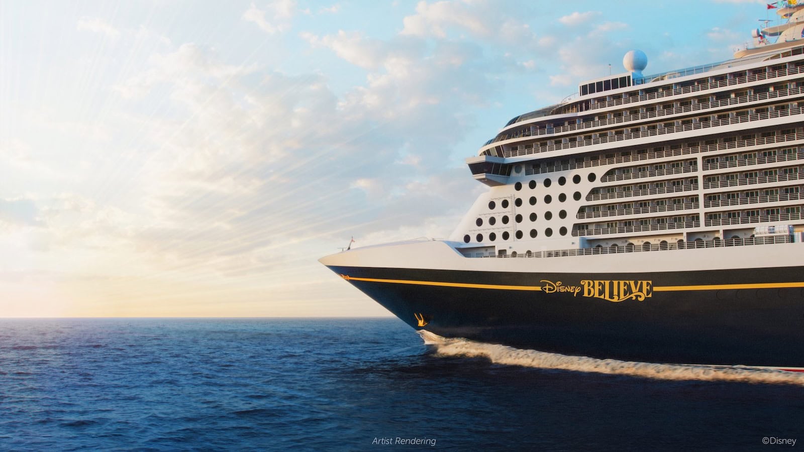 Disney Believe cruise ship artist rendering at sea