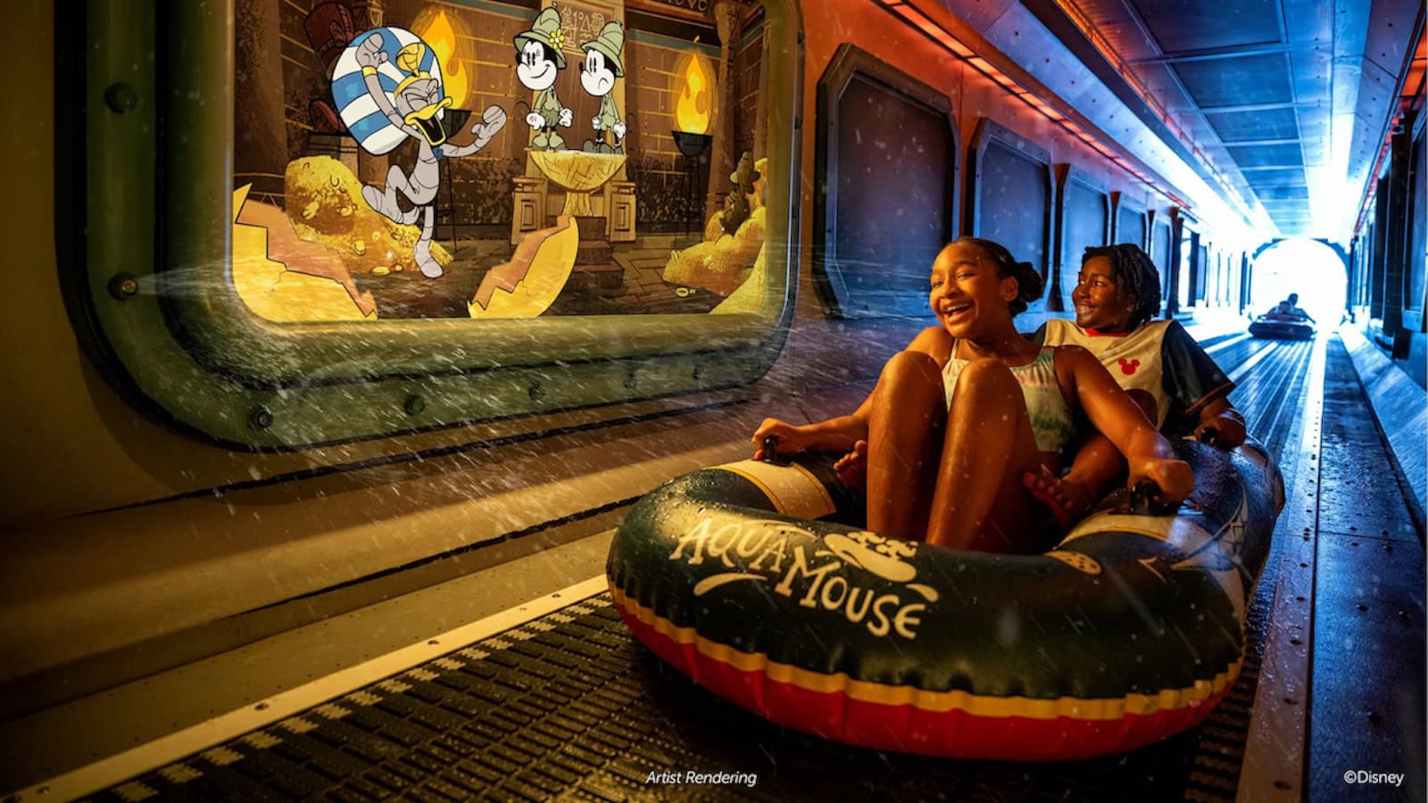 AquaMouse and pool deck on the upper decks of the Disney Treasure