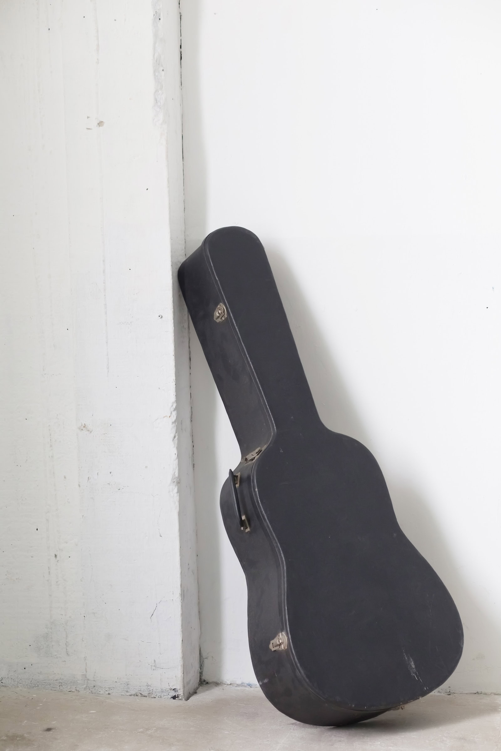 A hard case guitar instrument case ready to fly