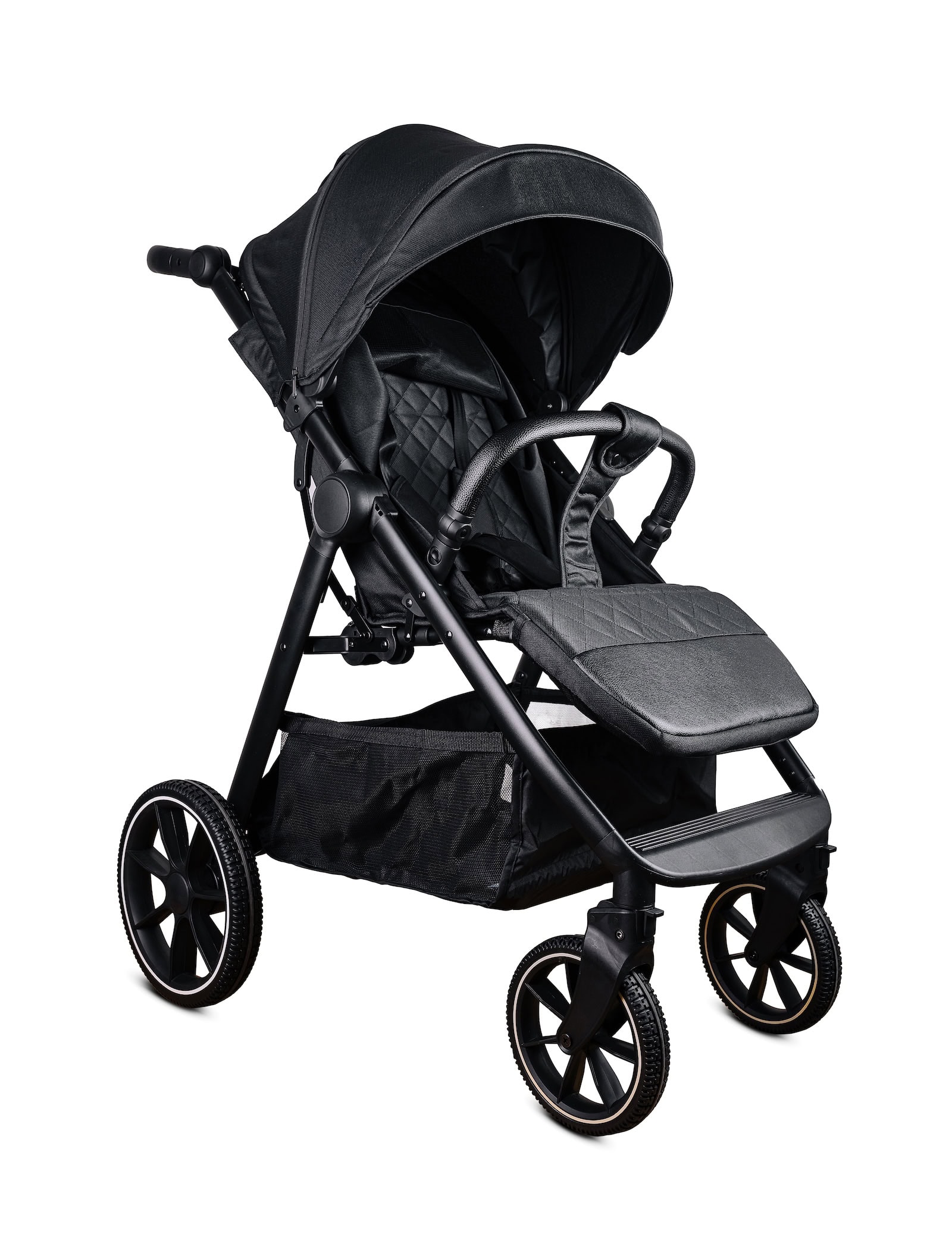 A folding stroller checked at the gate for a family