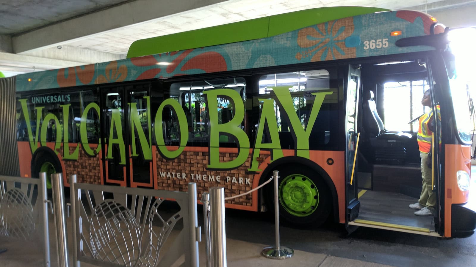 The Volcano Bay shuttle bus that runs between the main Universal parking garages and the water park