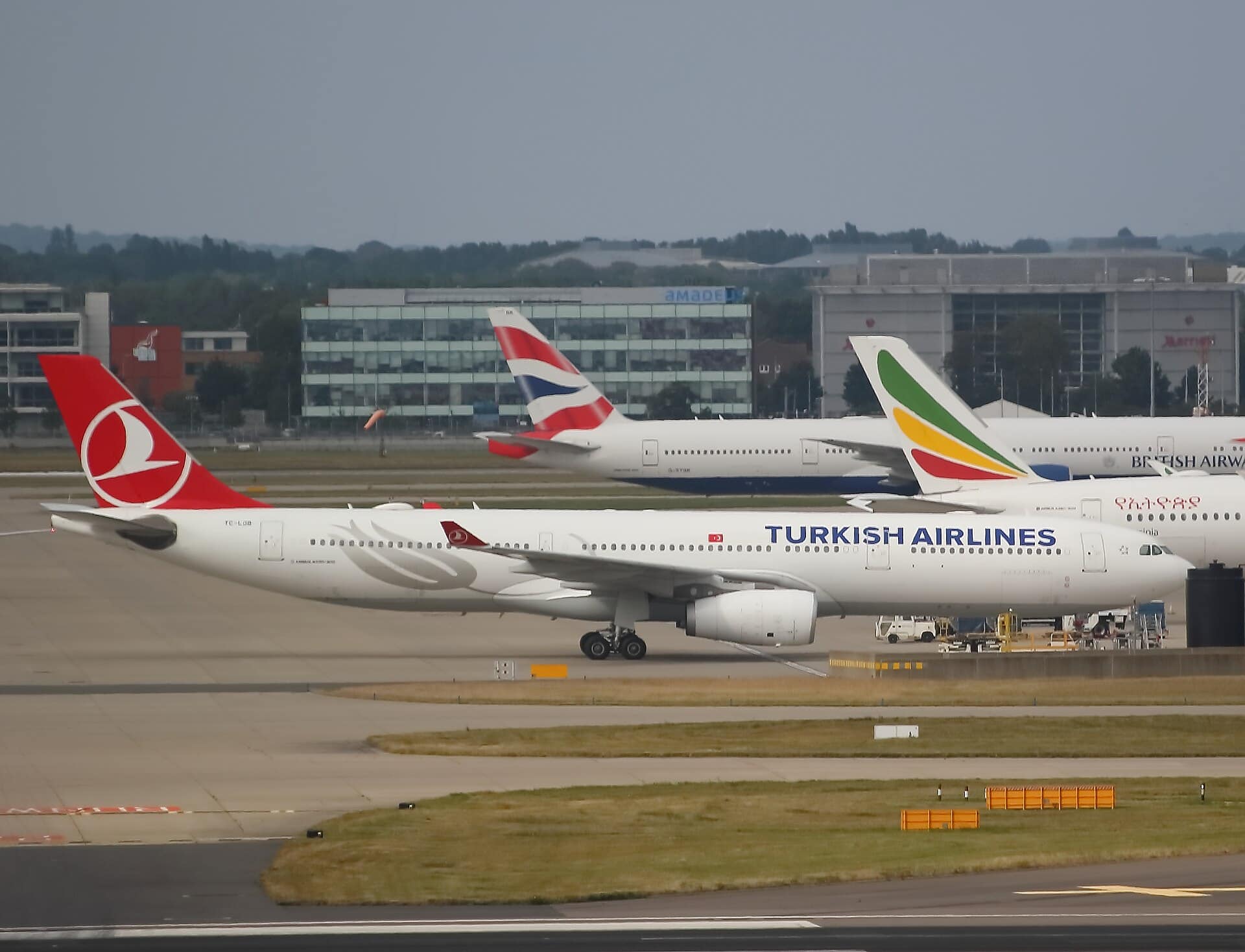 Turkish Airlines Airbus A330-300 on the apron at London Heathrow Airport