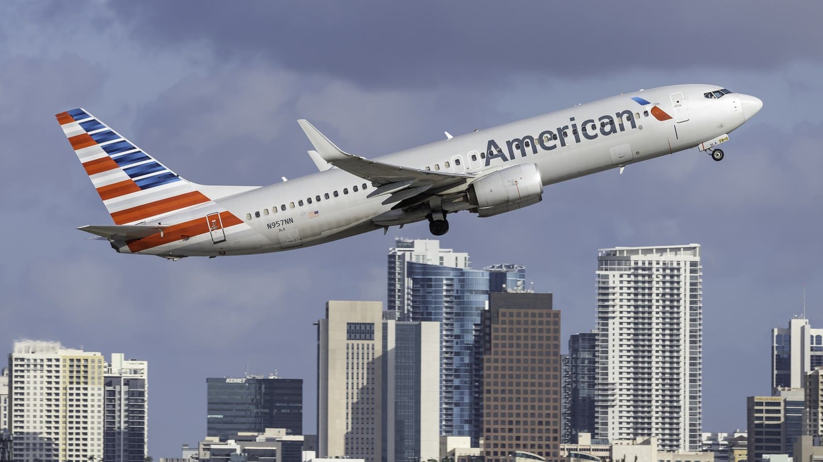 American Airlines Boeing 737 aircraft climbing after takeoff