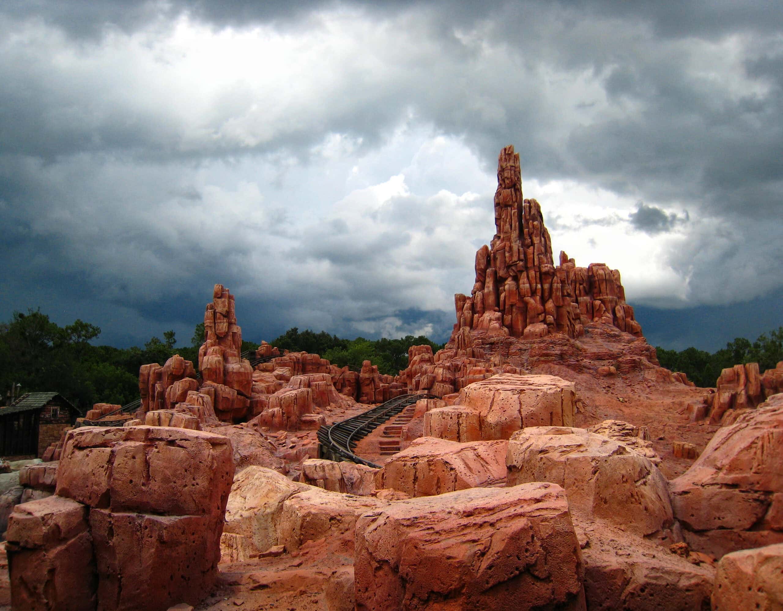 Big Thunder Mountain Railroad mine train and rockwork in Frontierland at Magic Kingdom