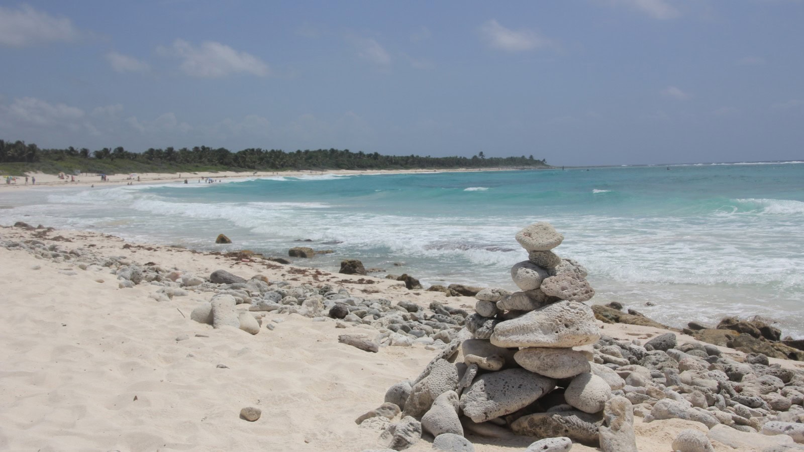 Turquoise Caribbean water and white sand at Playa Xcacel on Mexico's Riviera Maya coast in Quintana Roo