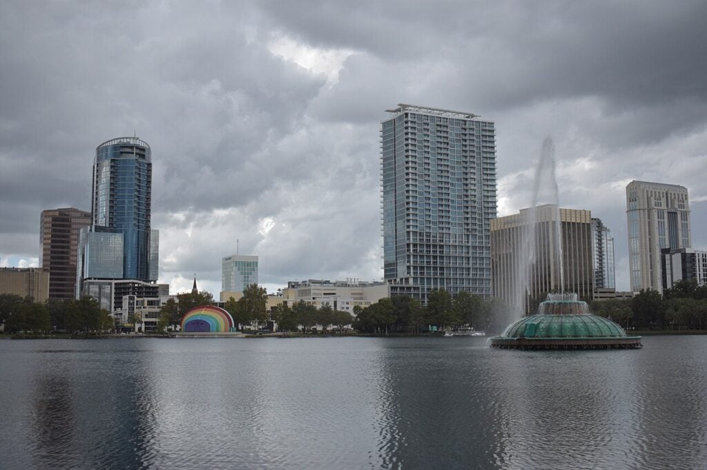 Lake Eola Park and the downtown Orlando skyline