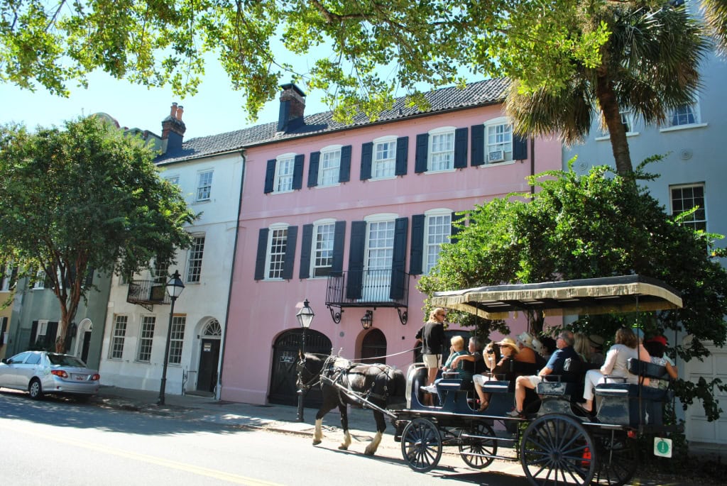 Rainbow Row and historic Charleston street architecture