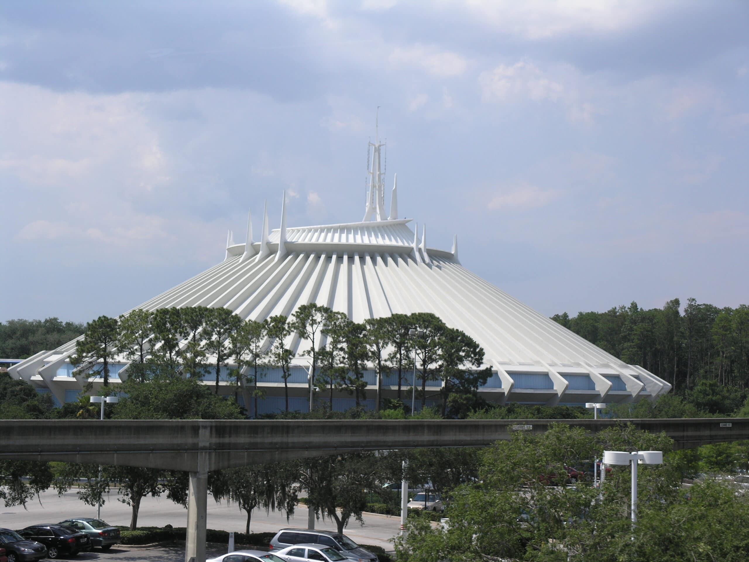 Space Mountain seen from the monorail at Magic Kingdom with Tomorrowland in view