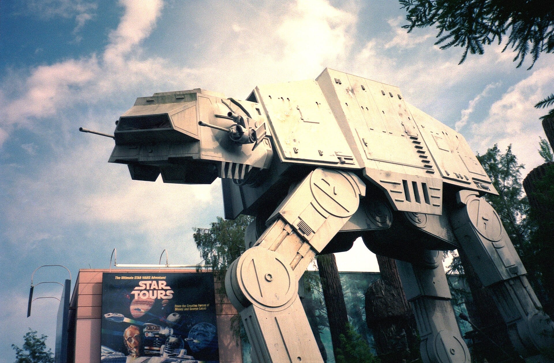 The towering AT-AT walker at the entrance to Star Tours at Disney's Hollywood Studios