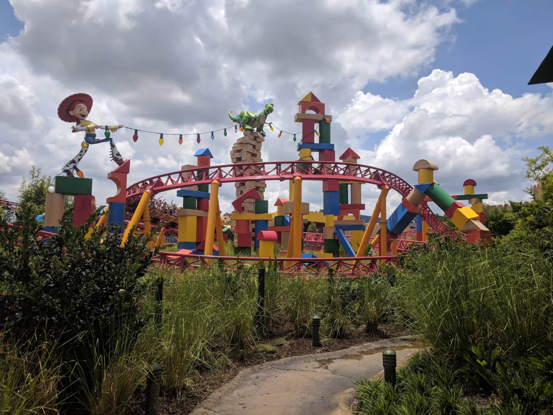 The Slinky Dog Dash coaster winding through Toy Story Land at Disney's Hollywood Studios