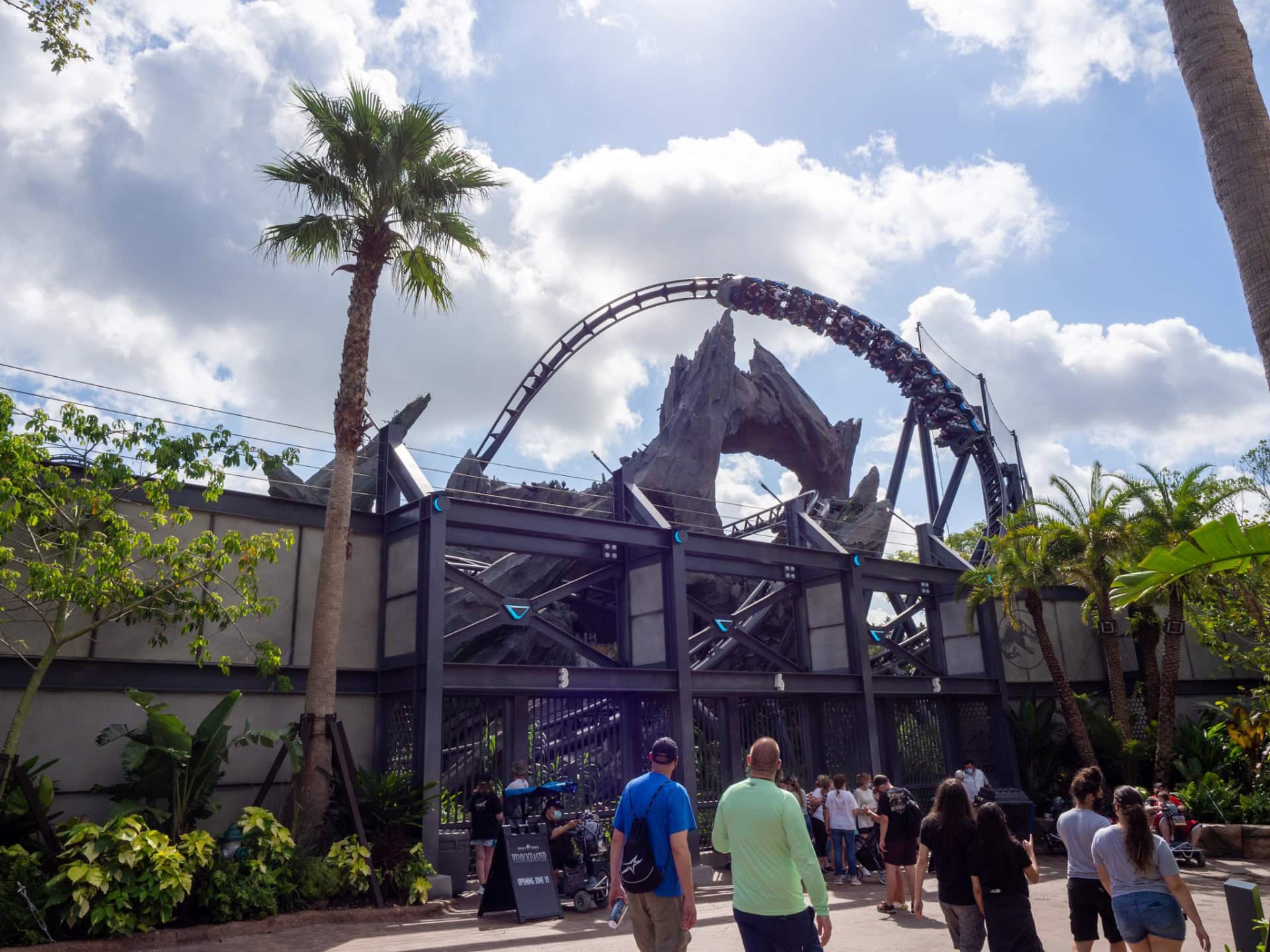 Jurassic World VelociCoaster track and lagoon at Universal's Islands of Adventure