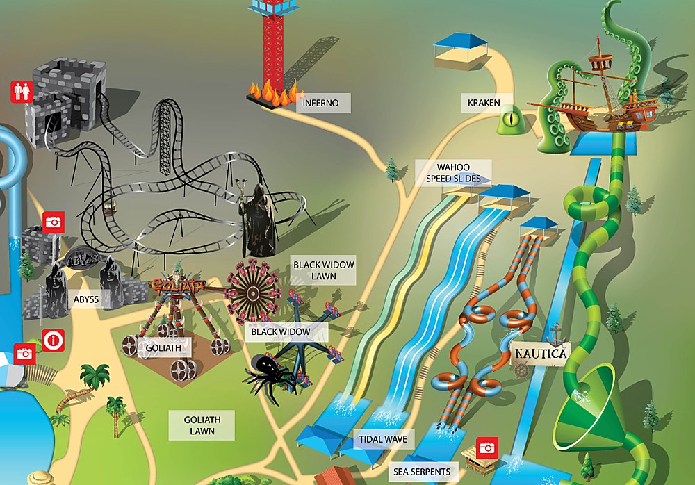 Map detail of the thrill zone at Adventure World Perth