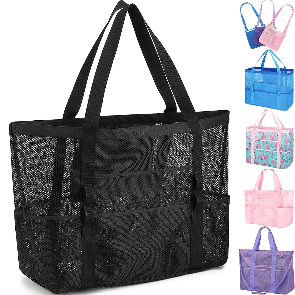 Fammart Mesh Beach Bag for Women, Large Beach Toy Pool Bag with