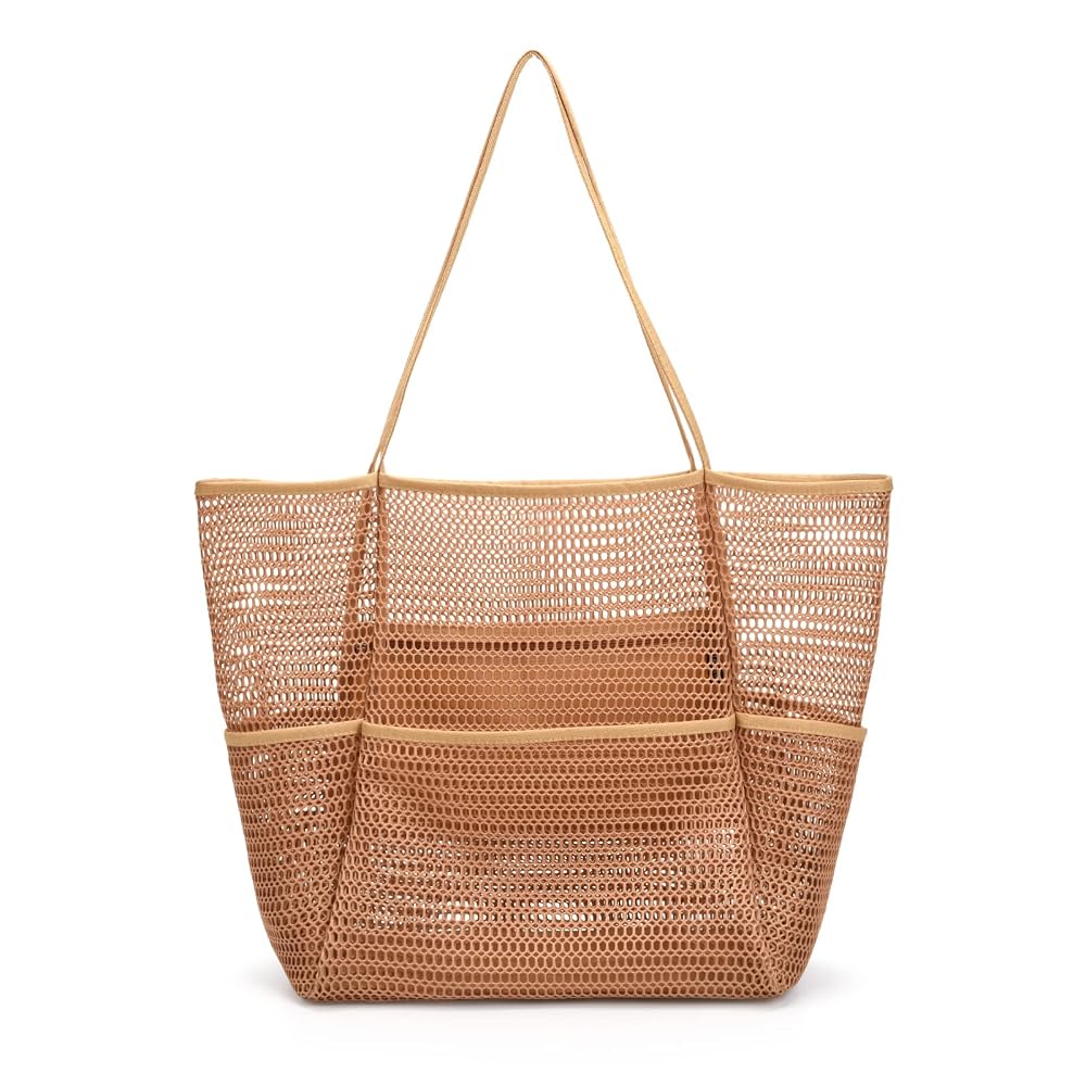 Tainehs Beach Mesh Tote Bag for Women, Large Travel & Pool Bag