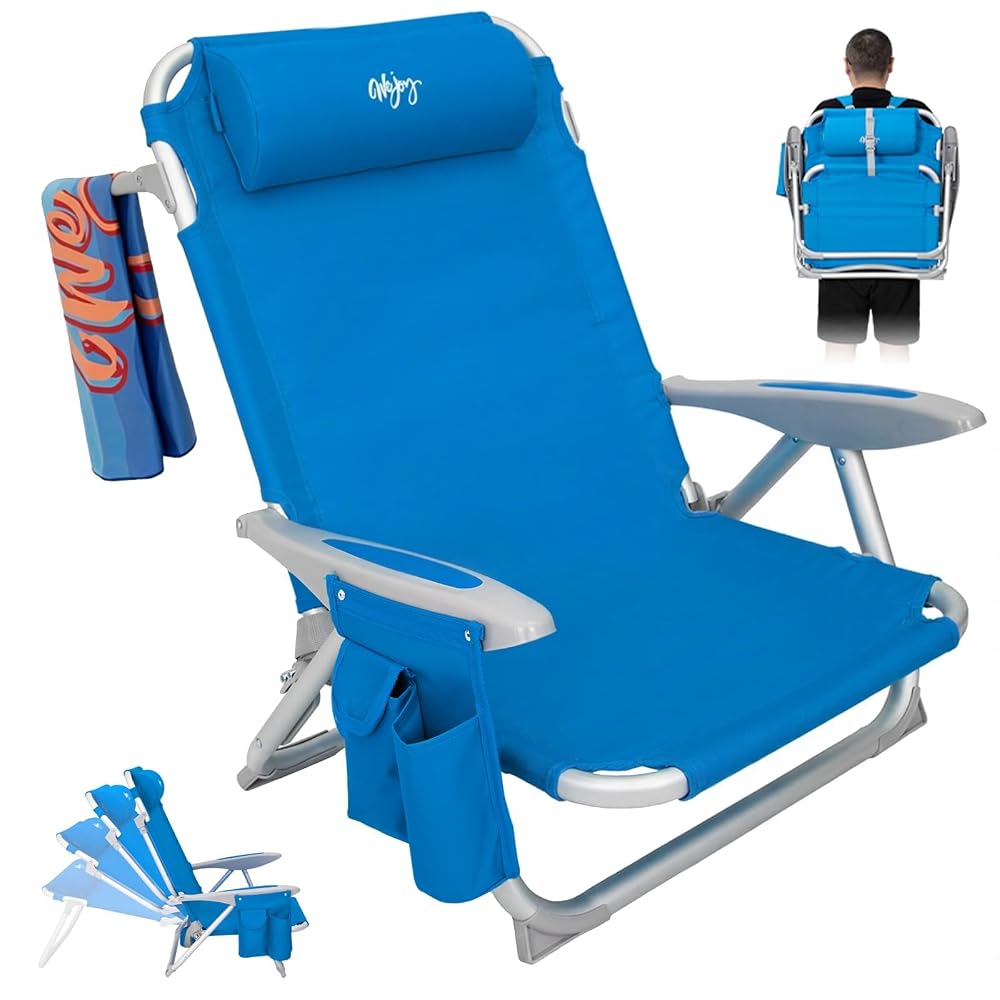 #WEJOY Beach Chair for Adults, Reclining Adjustable Position, Lay Flat Lightweight Folding Portable Aluminum C