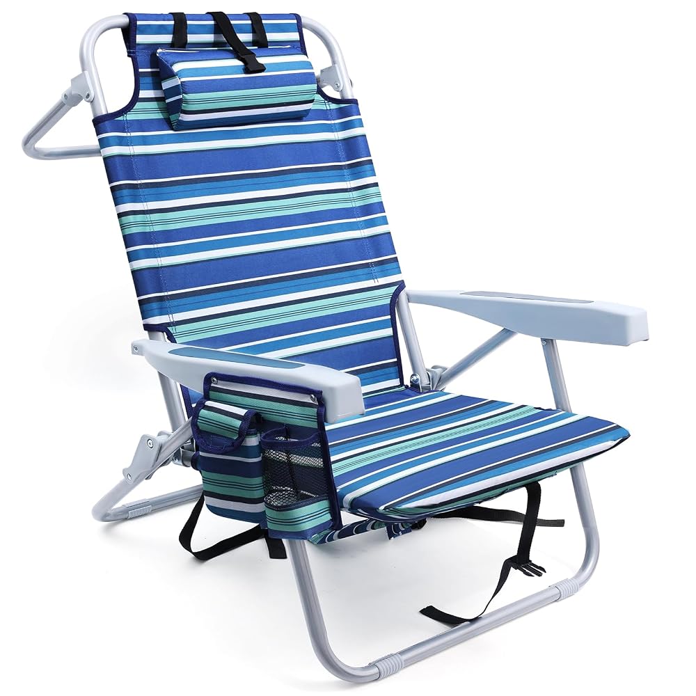 Yestomo Beach Chairs for Adults Heavy Duty, Compact Portable Lay Flat Folding Chair with Backpack Straps and L