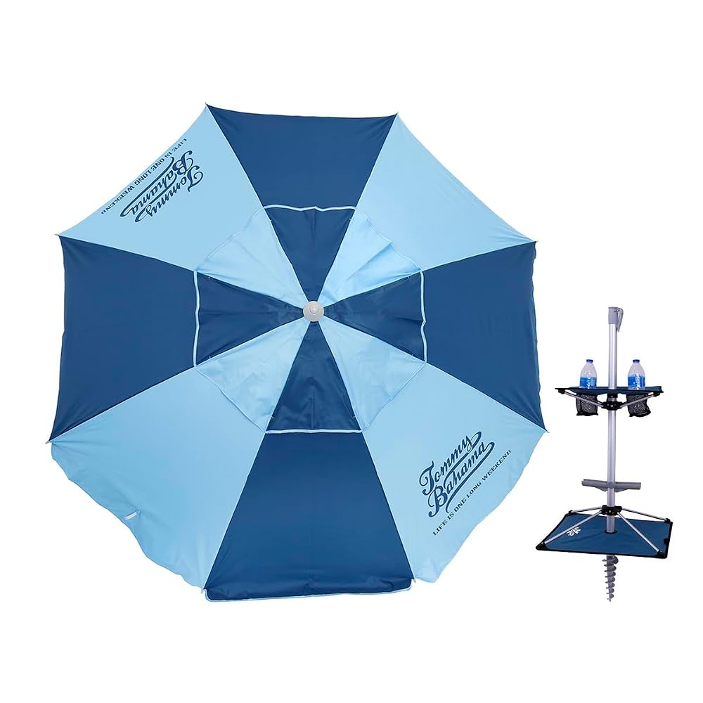 Tommy Bahama Fiberglass Beach Umbrella for Sand with Integrated Anchor