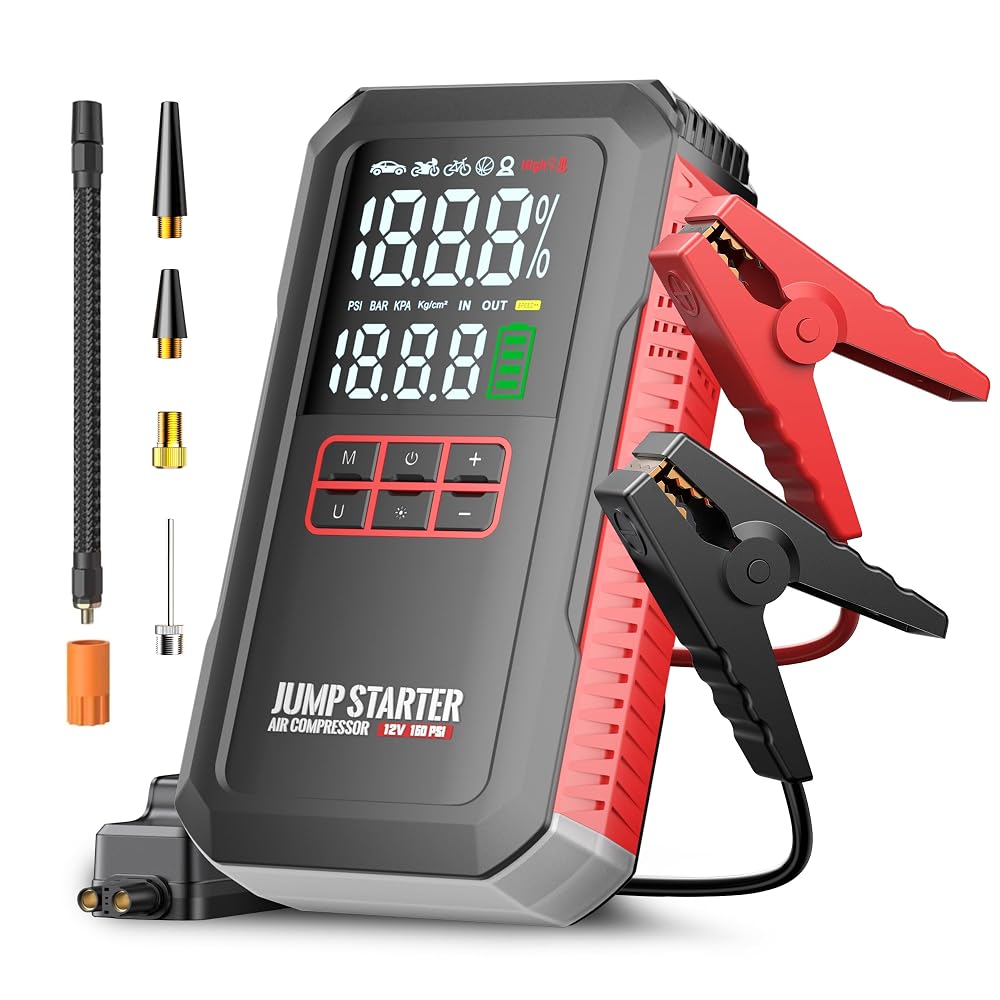 5000A Car Battery Jump Starter with Air Compressor 160PSI, Battery Jumper Starter Portable 7.0L Gas/6.0L Diese