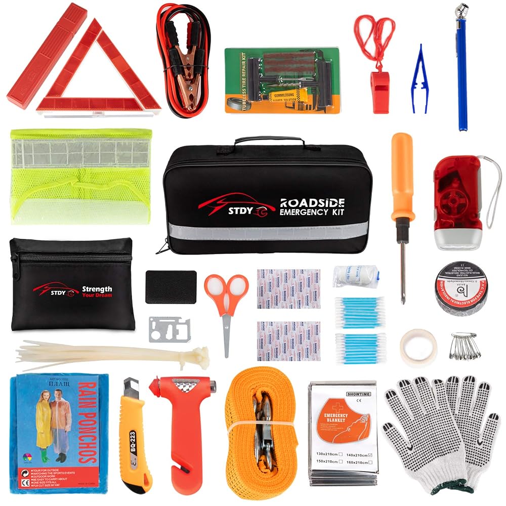STDY Car Roadside Emergency Kit, Vehicle Truck Safety Road Side Assistance Kits Auto Accessory, with Jumper Ca