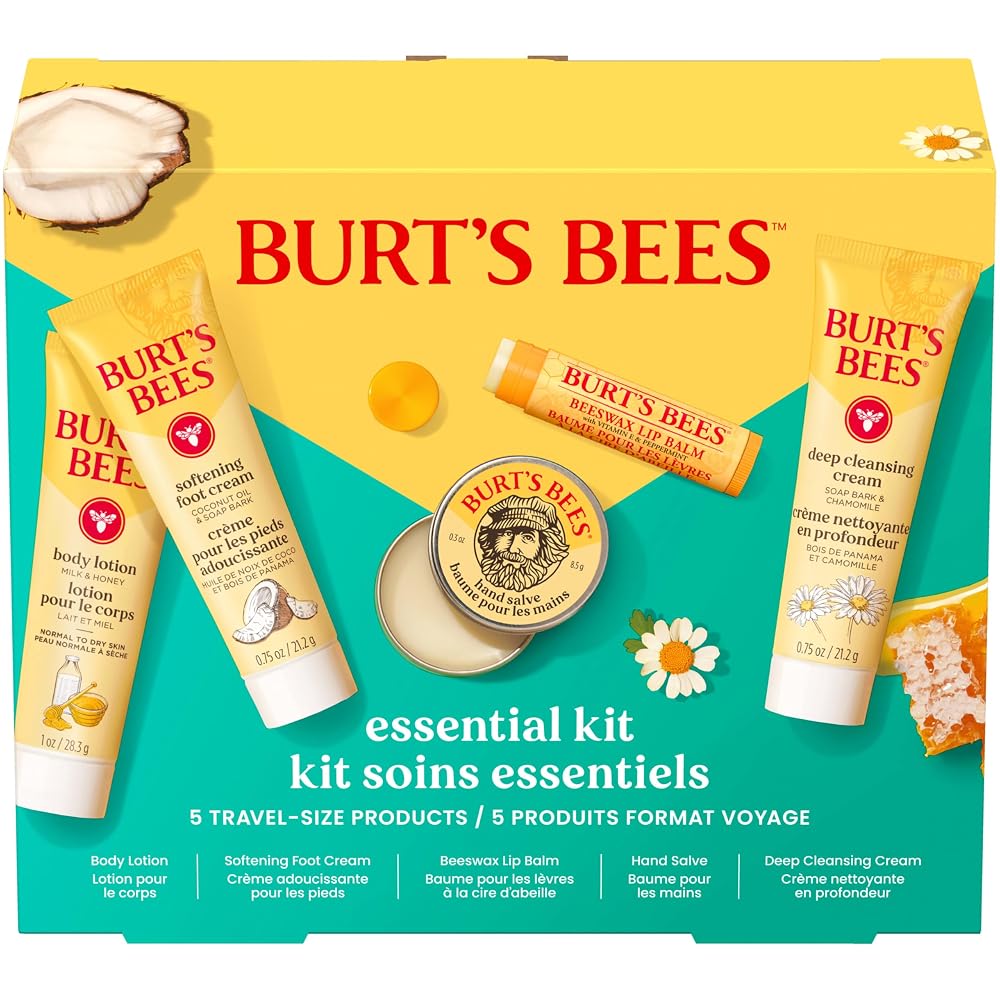 Burt's Bees Mothers Day Gifts Ideas: Essentials Everyday Set, 5 Travel Size Products: Deep Cleansing Cream,