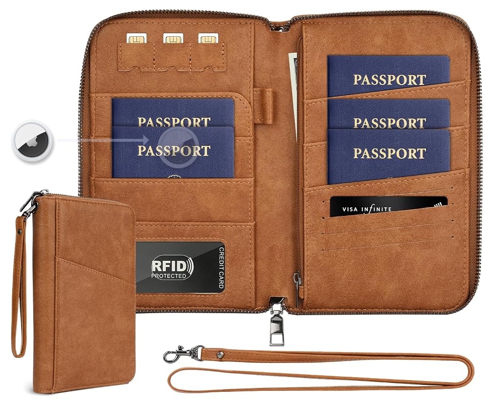 Family Passport Holder Wallet RFID Travel Document Organizer for Women Men, Portable Case Cover for Cards, Boa