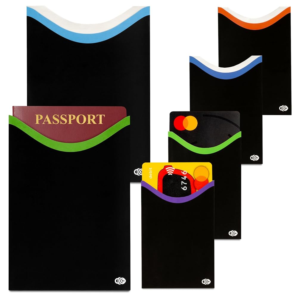 RFID Blocking Sleeves for Credit Cards & Passport (4 Short Side Card & 2 Passport Sleeves) RFID Card Holder an