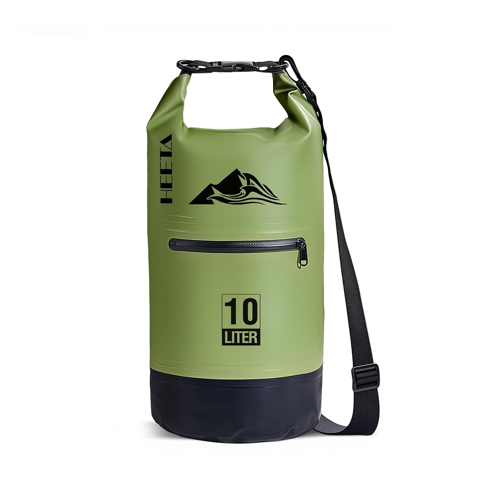HEETA Waterproof Dry Bag with Front Zippered Pocket for Women Men, 5L/10L/20L/30L/40L Roll Top Lightweight Dry