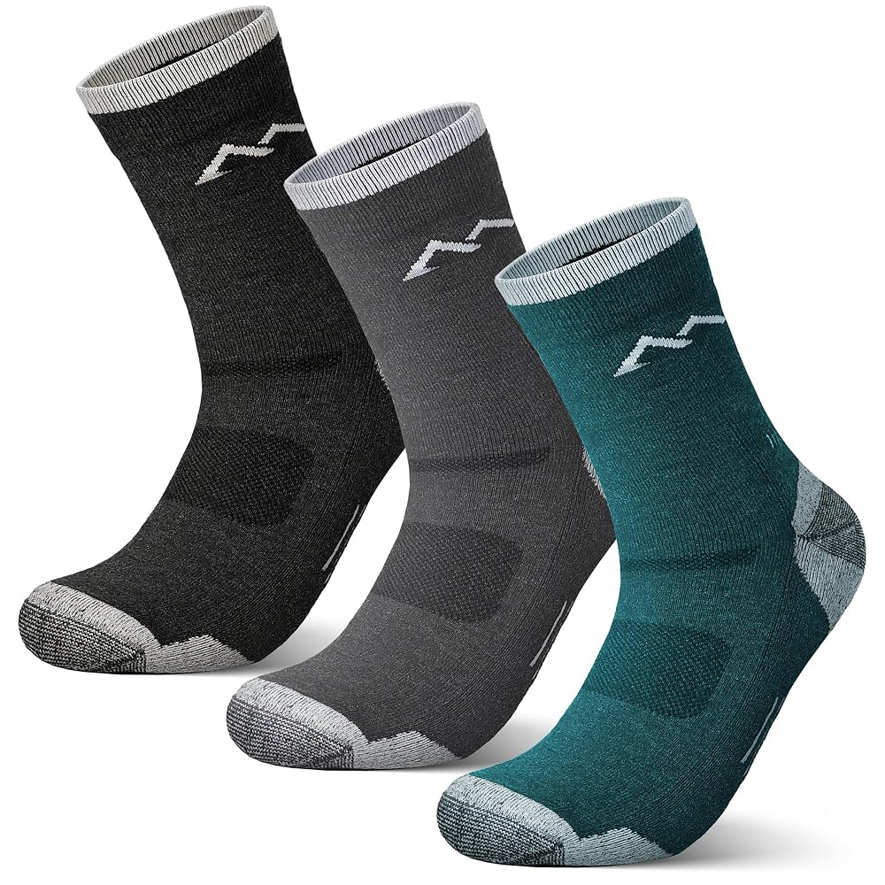 innotree Men's Merino Wool Hiking Socks 3 Pairs, Moisture Wicking Cushioned Breathable Crew Socks for Hiking W