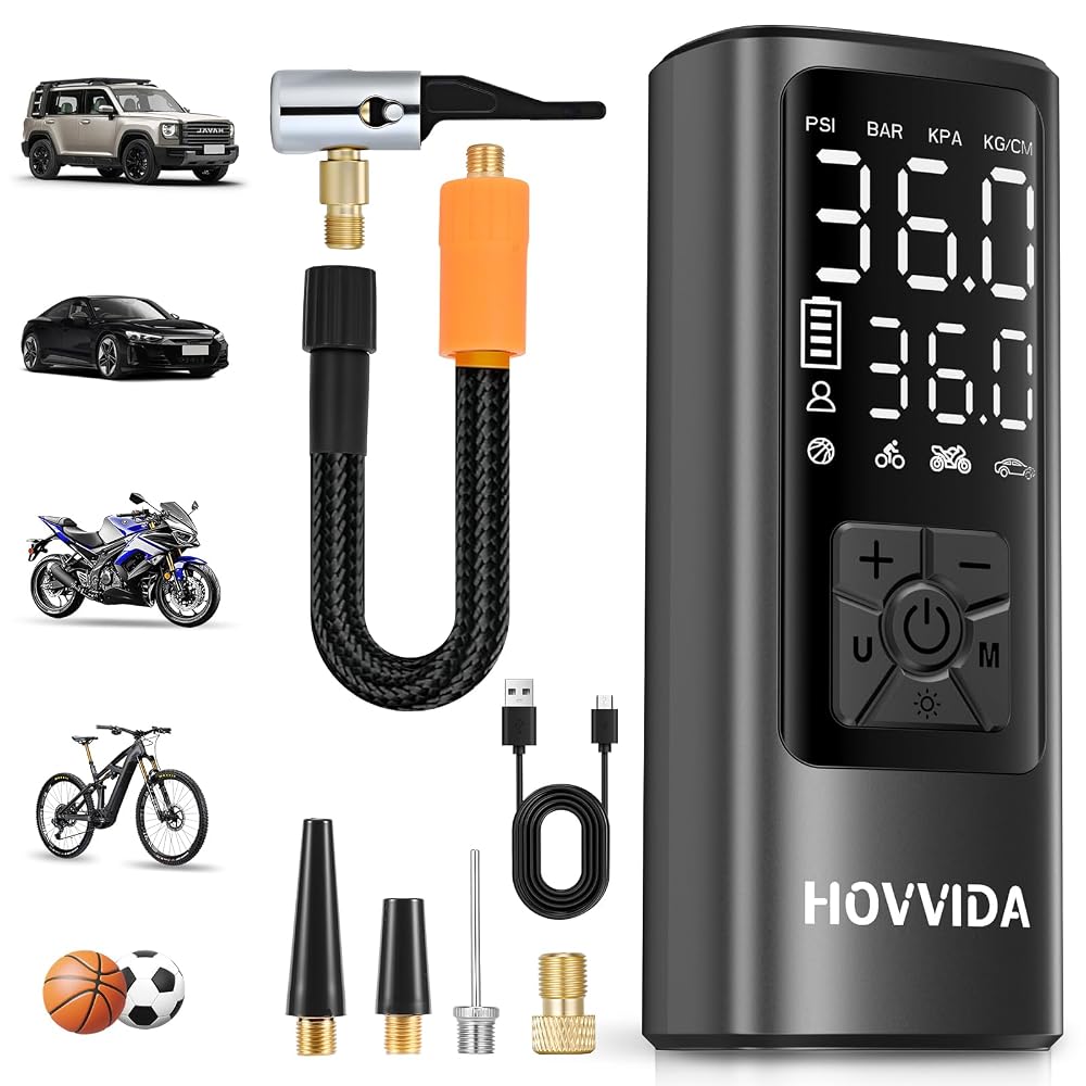 Tire Inflator Portable Air Compressor, Bike Pump, Air Pump for Car Tires 150PSI with Digital Pressure Gauge, A