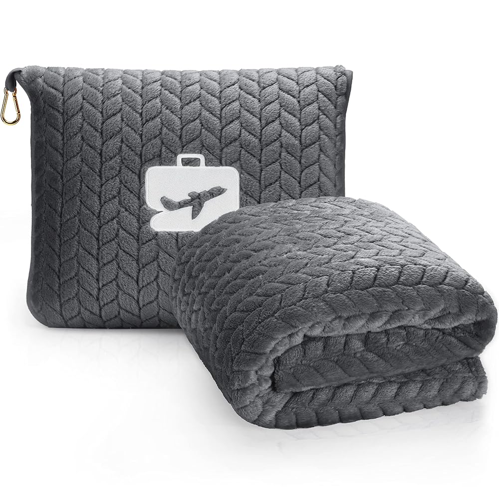 EverSnug Travel Blanket & Pillow 68x42: Premium Ultra-Soft Microfleece 2 in 1 Compact & Packable Flight Blank