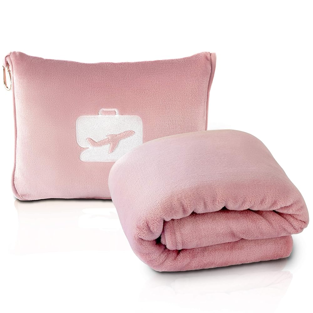 EverSnug Travel Blanket and Pillow: Premium Soft 2 in 1 Airplane Blanket with Soft Bag Pillowcase, Hand Lugga