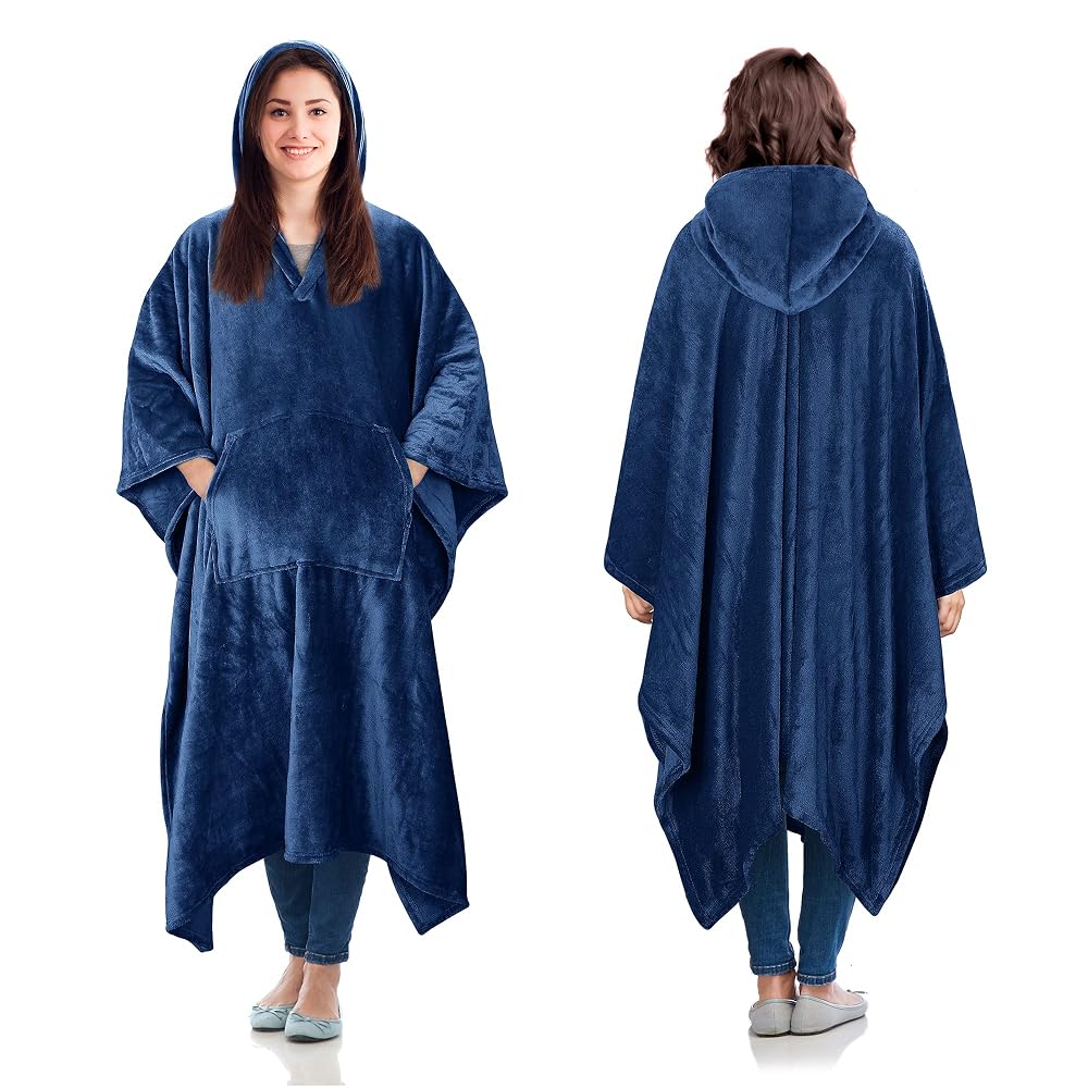 Catalonia Hooded Wearable Blanket Poncho for Adult Women Men, Fleece Wrap Blanket Cape with Hood | Warm, Soft,