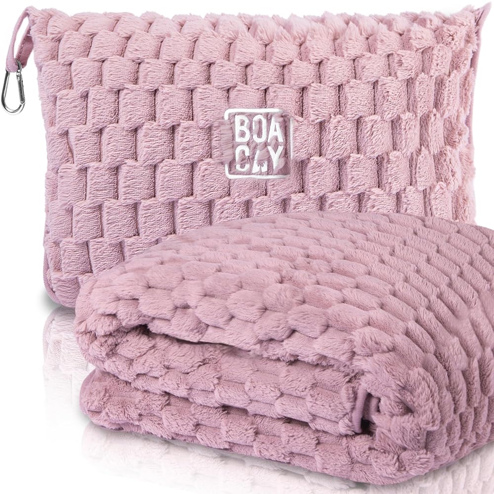 BOACAY Packable Travel Blanket for Airplane, Car: Compact Office Blanket: Portable Pillow for Adults, Kids w
