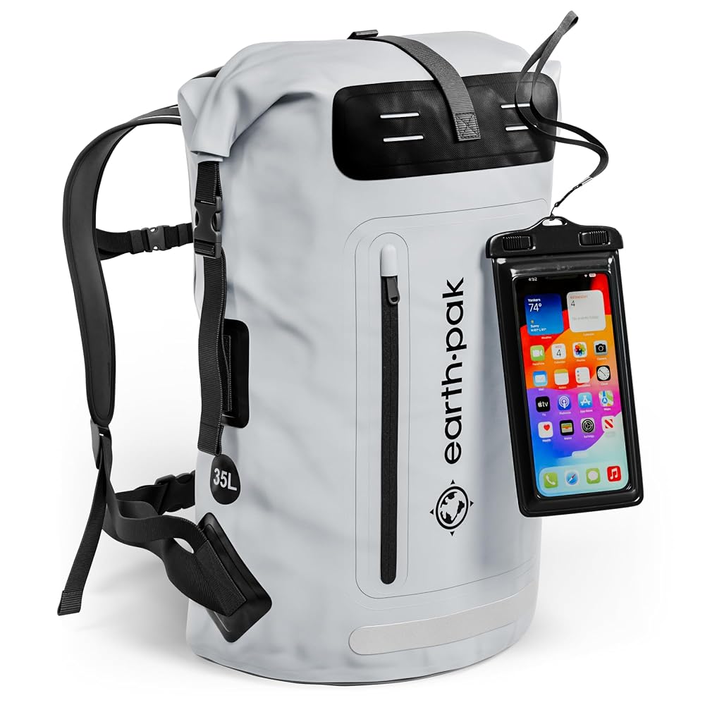Earth Pak Waterproof Backpack: Heavy Duty Hiking Backpack: Roll-Top Closure Bag: Cushioned Dry Bag Waterpro