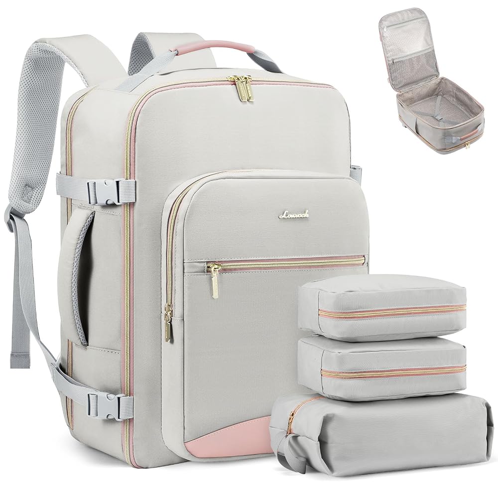 LOVEVOOK 40L Travel Backpack Flight Approved Carry on Backpack,3 Packing Cubes,Waterproof Personal Item Travel