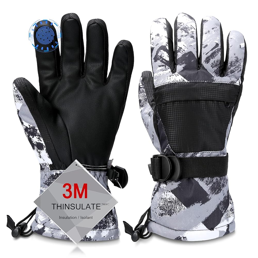 Ski Gloves,Snow Gloves Waterproof Winter Warm Cold Weather Touchscreen Gloves for Parent& Child Kids Skiing,Sn