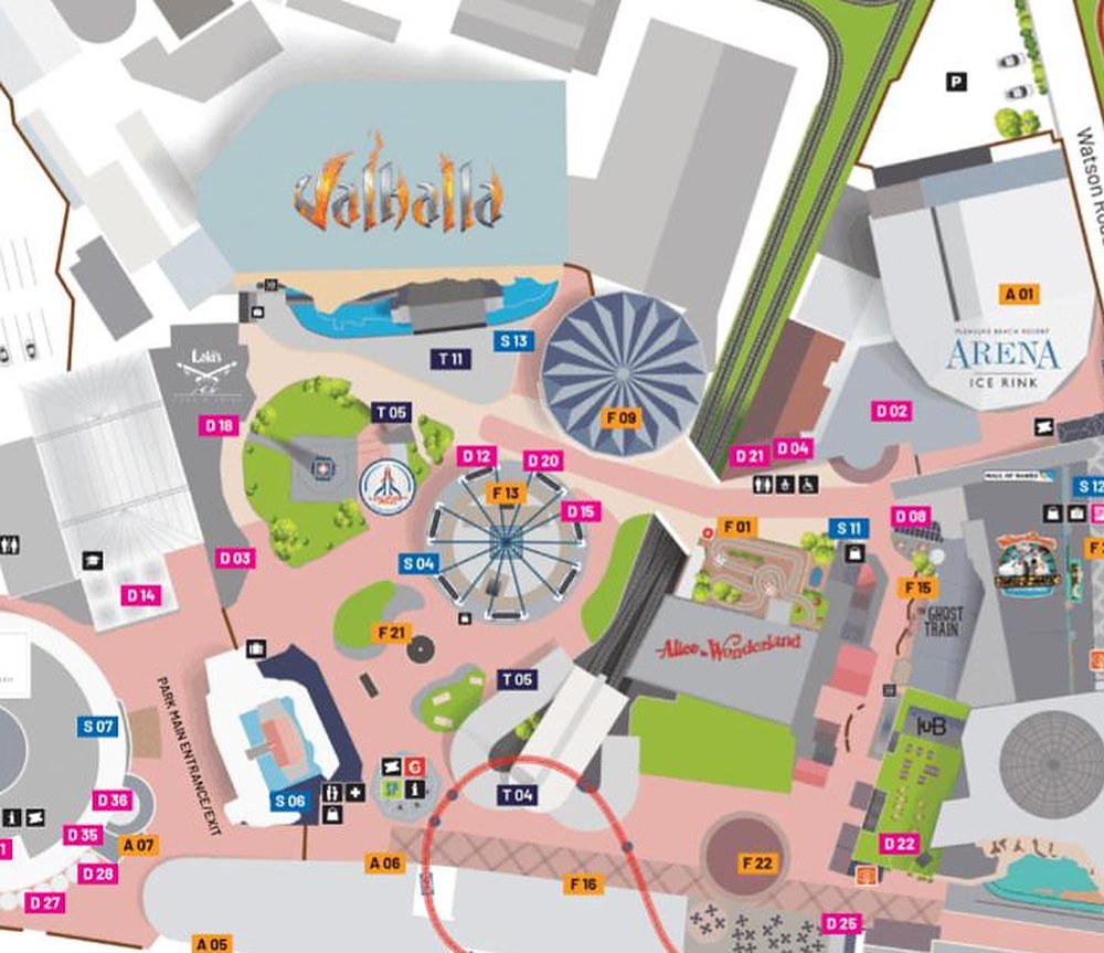 Saved map detail of Valhalla and the Arena at Blackpool Pleasure Beach