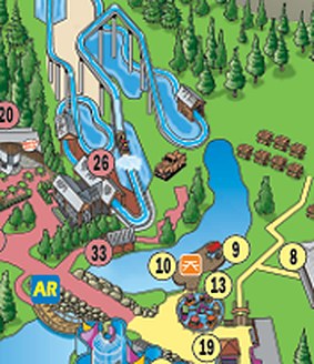 Map detail of Timber Falls log flume at Calaway Park
