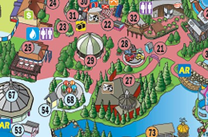 Map detail of the Carousel, Cinemagic theatre, and Bi-Planes at Calaway Park