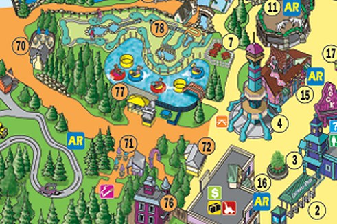 Map detail of Bumper Boats, mini golf, and the Haunted Hotel at Calaway Park