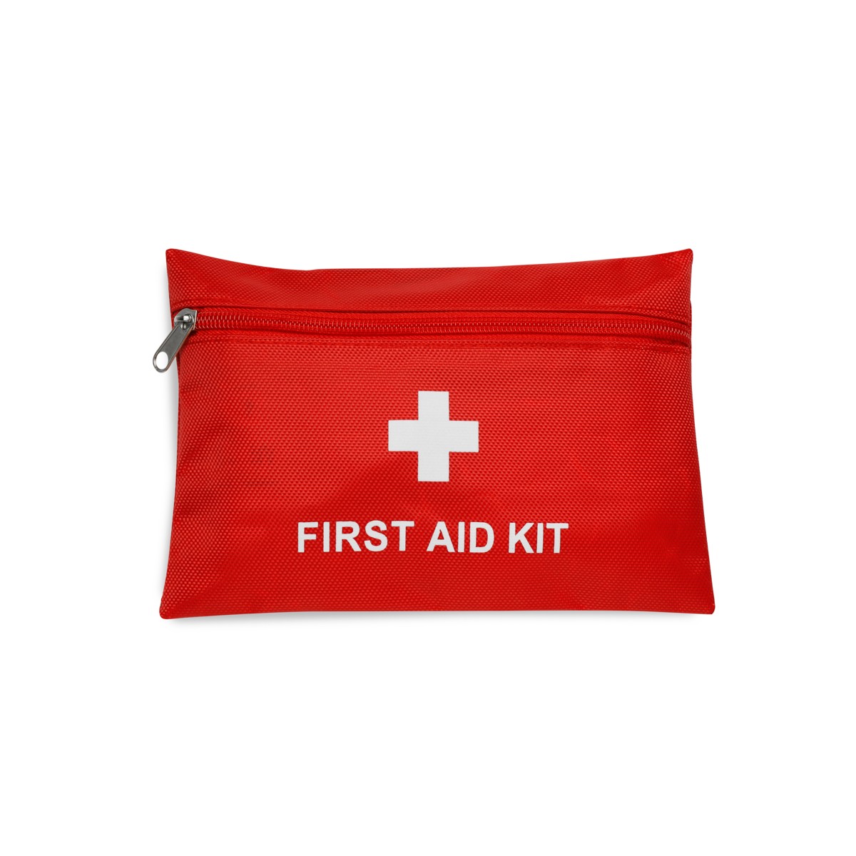 Open first aid kit on white background