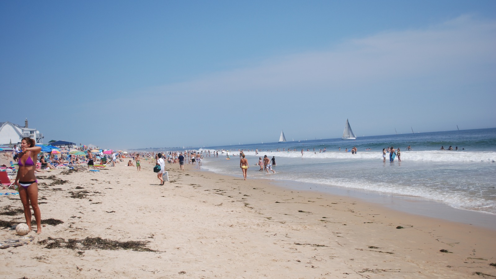 Looking east along Misquamicut Beach in Westerly Rhode Island