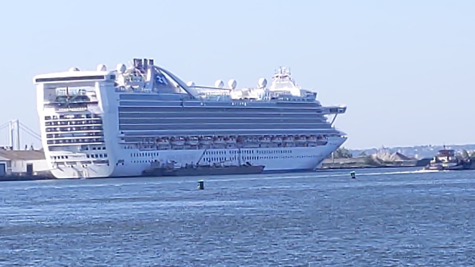 A cruise ship docked at Brooklyn Cruise Terminal in Red Hook
