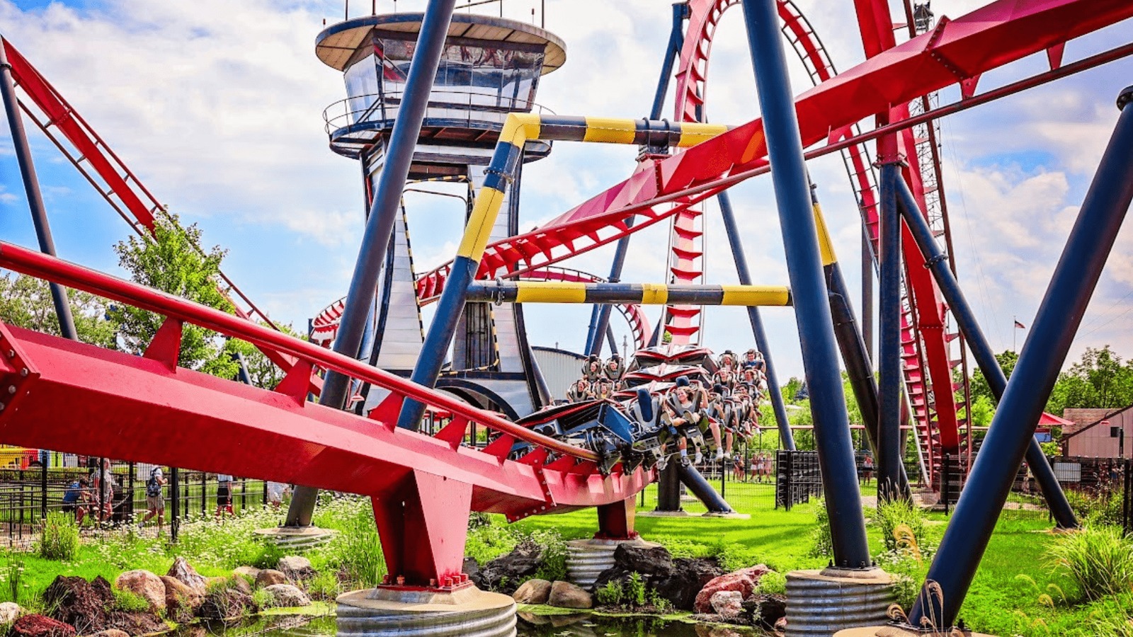 X-Flight roller coaster and control tower at Six Flags Great America in Gurnee
