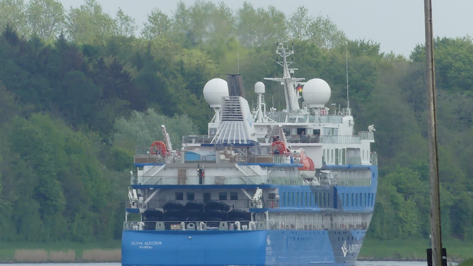 Ocean Albatros expedition ship sailing in the Kiel Canal