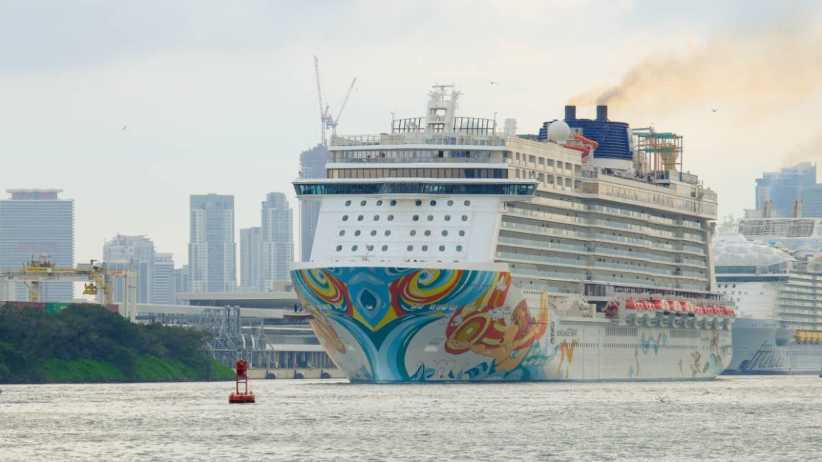 Norwegian Getaway cruise ship with colorful hull art at PortMiami