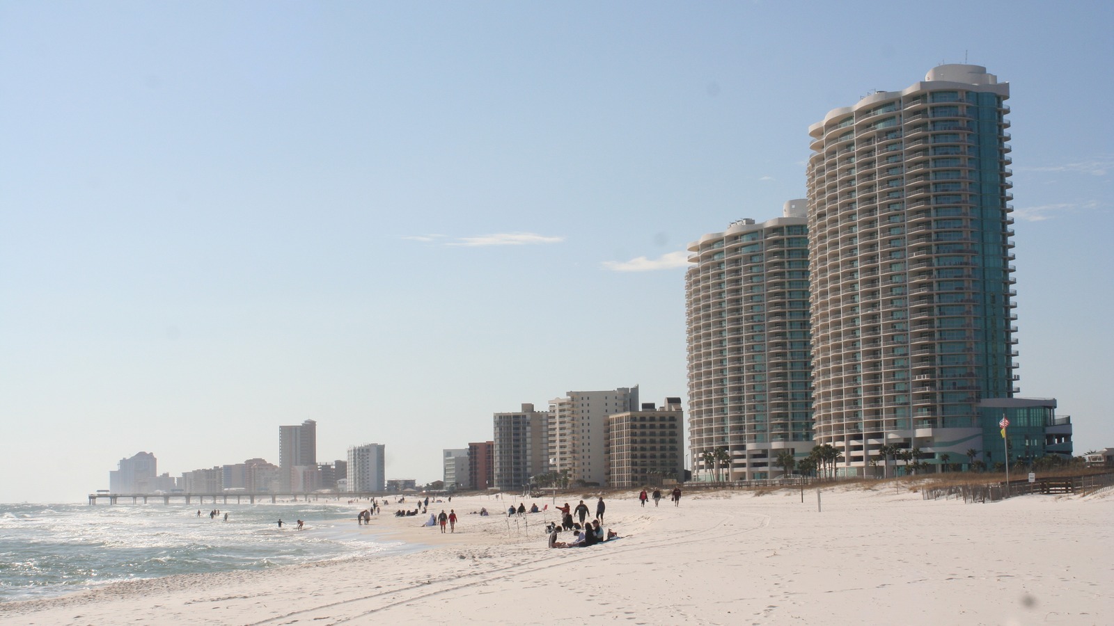 Orange Beach Alabama shoreline and beachfront buildings along the Gulf of Mexico