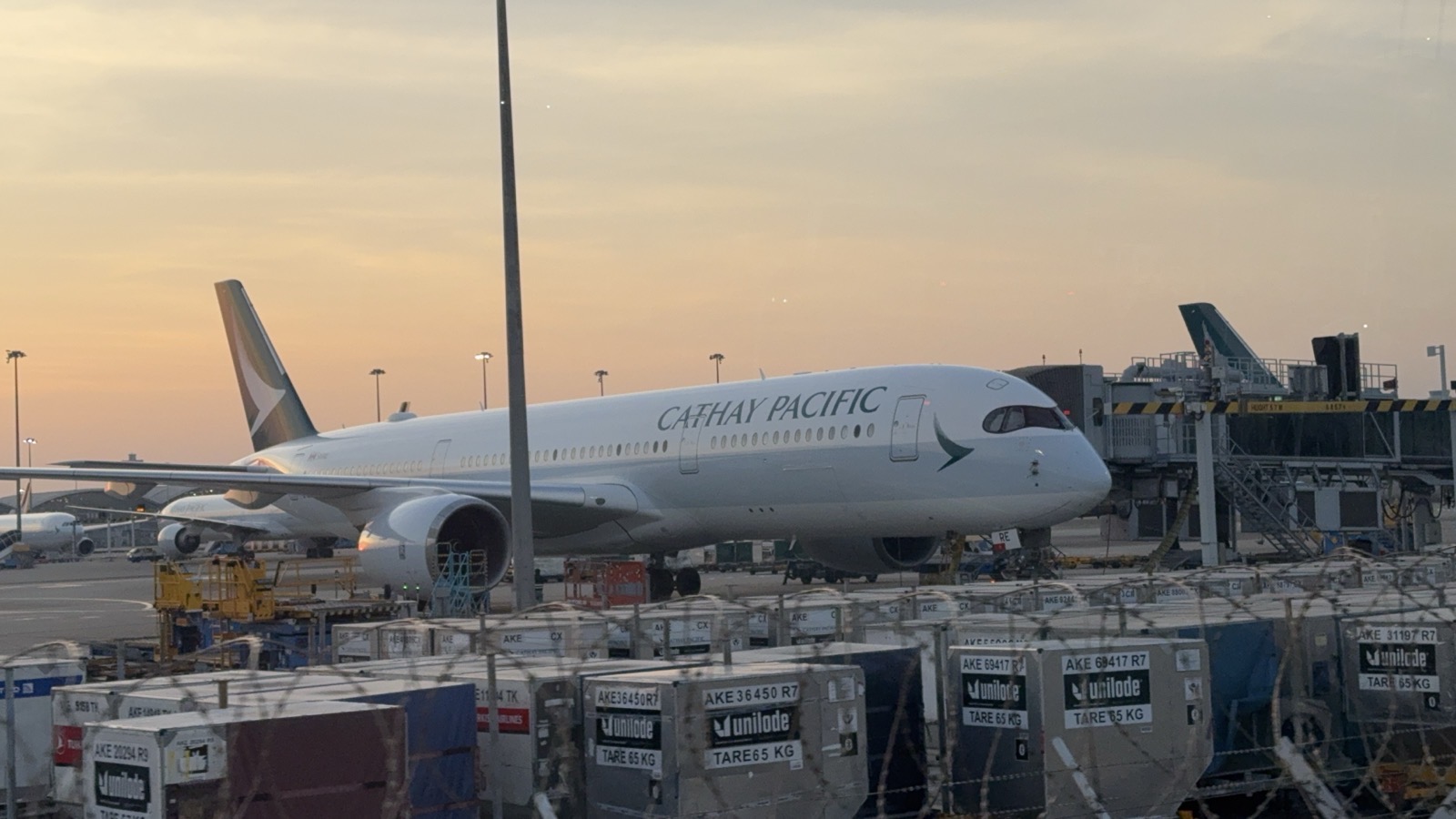 Cathay Pacific Airbus A350 at Hong Kong International Airport before a flight to Adelaide