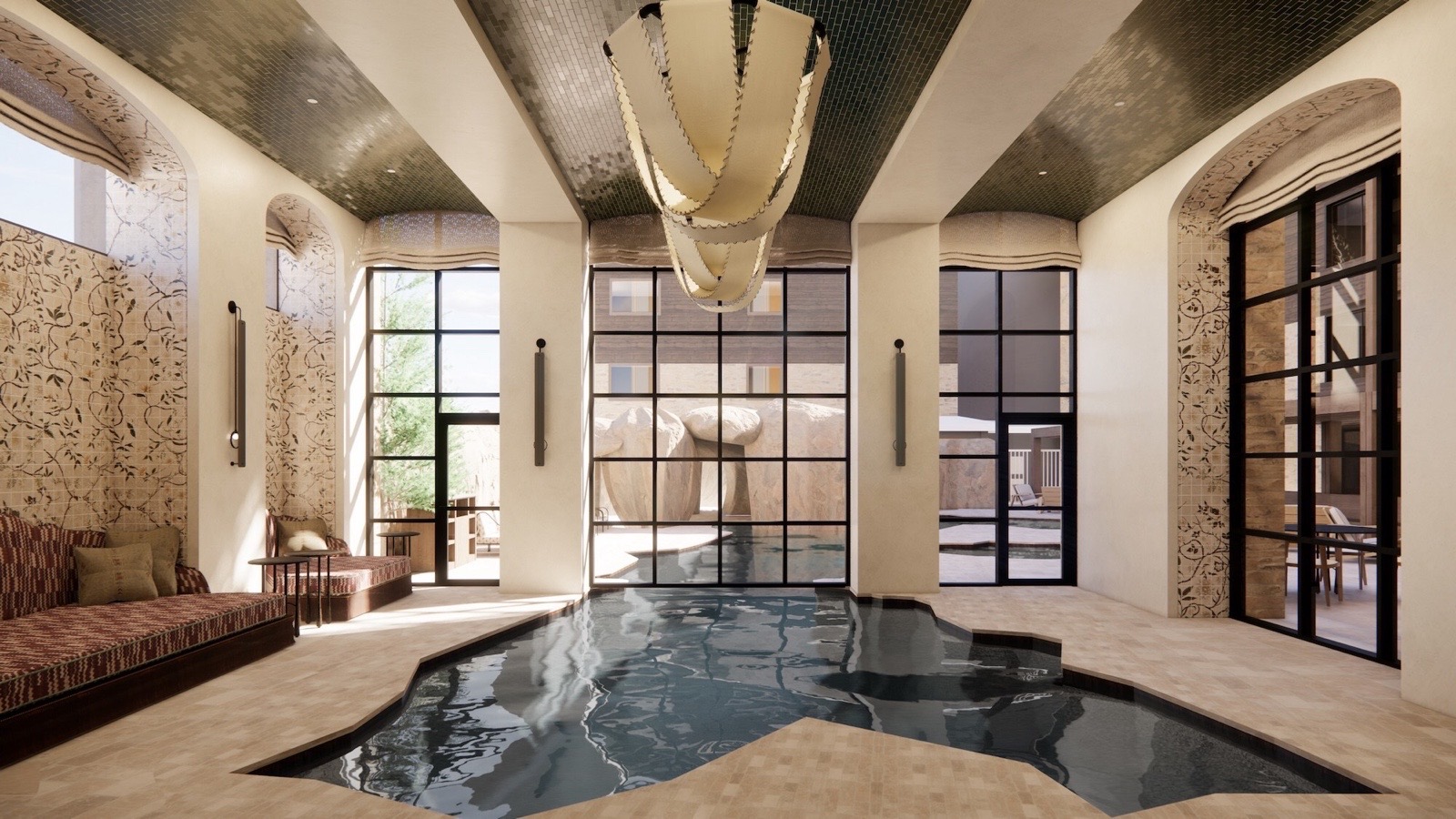 Press rendering of the Faraway Jackson Hole wellness pool area