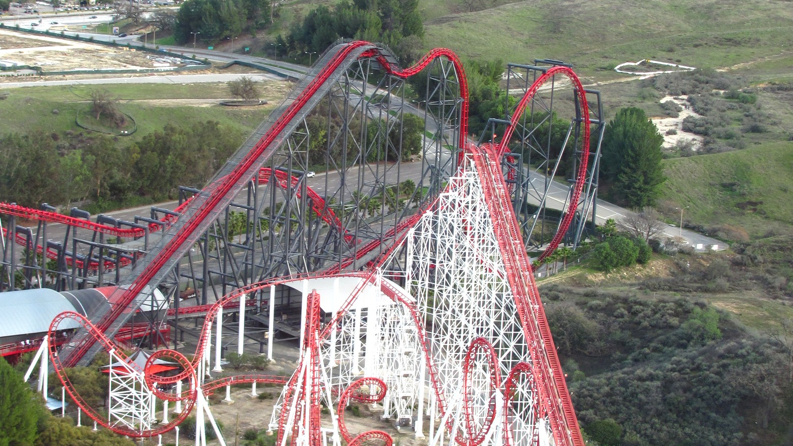 X2 and Viper roller coasters at Six Flags Magic Mountain in Valencia California